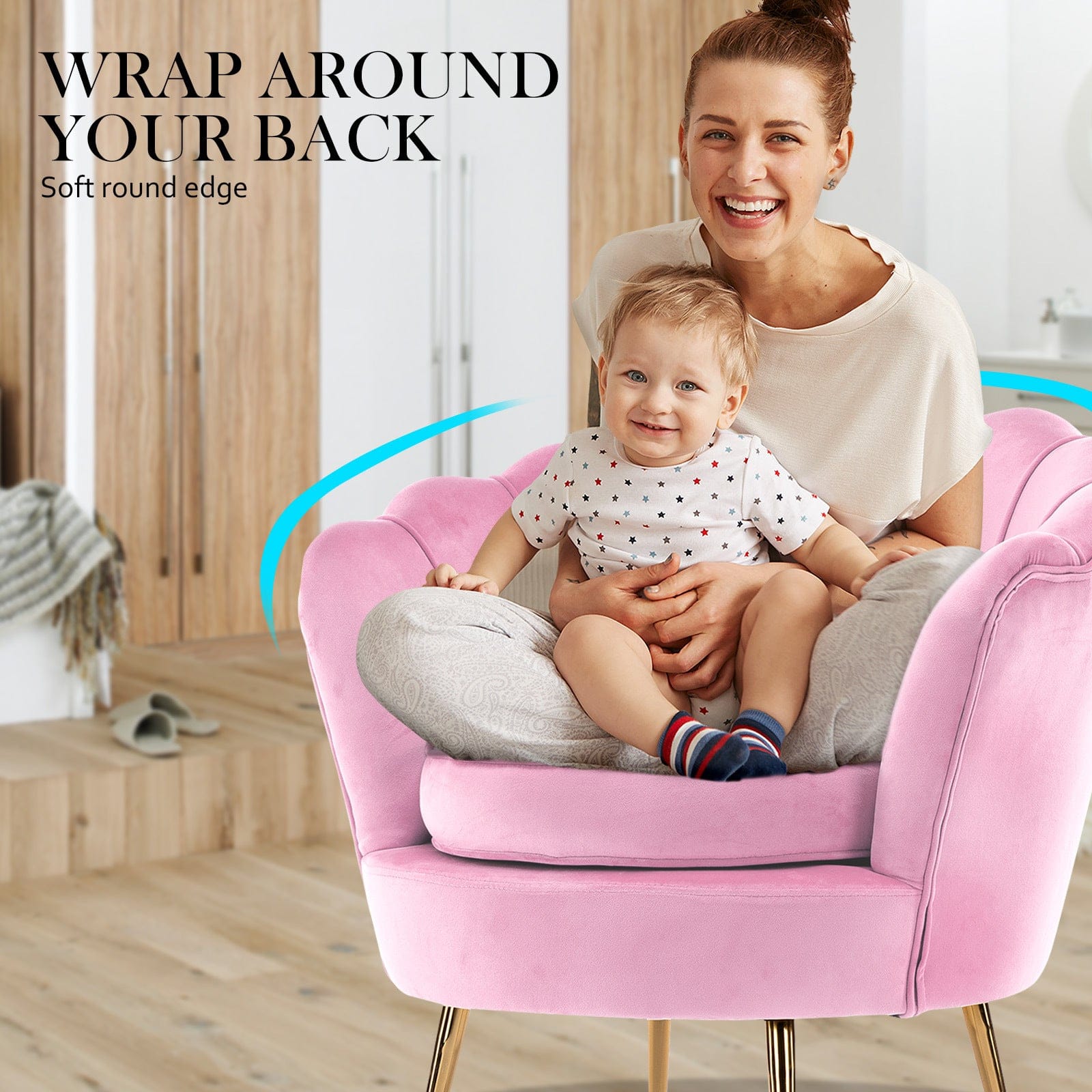 Artiss Accent Chair Armchair Lounge Chair Accent Velvet Shell Scallop + Round Ottoman Footstool PINK