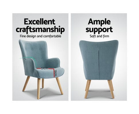 Artiss Accent Chair Armchair Set with Ottoman Blue Lansar