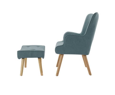 Artiss Accent Chair Armchair Set with Ottoman Blue Lansar