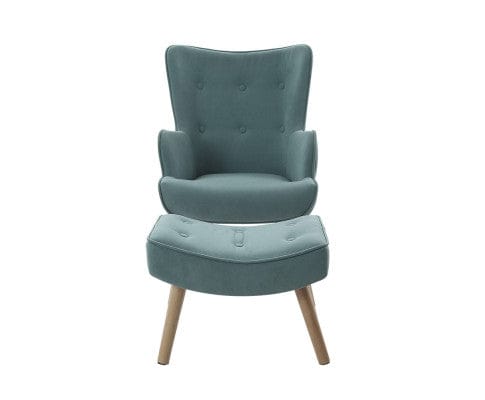 Artiss Accent Chair Armchair Set with Ottoman Blue Lansar