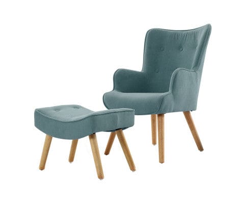 Artiss Accent Chair Armchair Set with Ottoman Blue Lansar