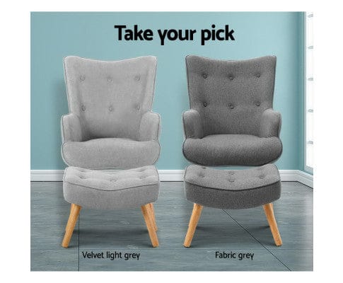 Artiss Accent Chair Armchair Set with Ottoman Grey Lansar