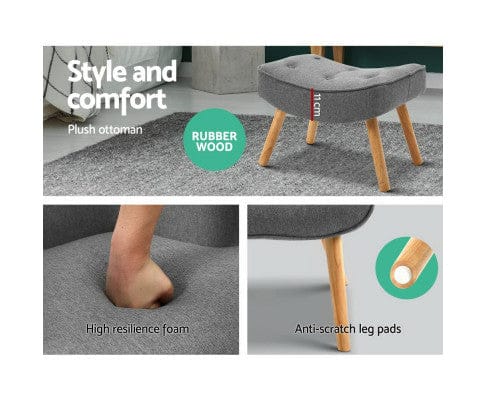 Artiss Accent Chair Armchair Set with Ottoman Grey Lansar