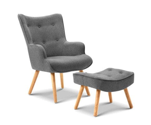 Artiss Accent Chair Armchair Set with Ottoman Grey Lansar