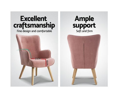 Artiss Accent Chair Armchair Set with Ottoman Pink Lansar