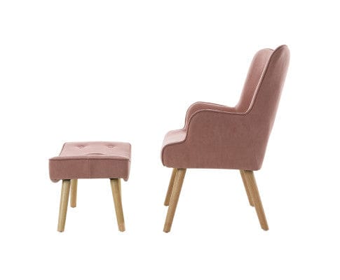 Artiss Accent Chair Armchair Set with Ottoman Pink Lansar