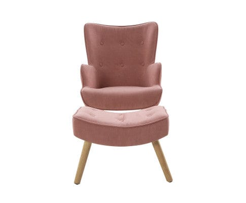 Artiss Accent Chair Armchair Set with Ottoman Pink Lansar
