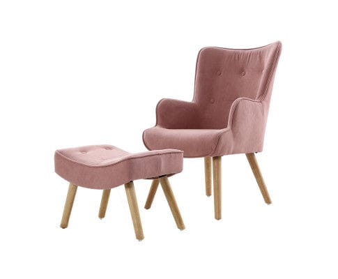 Artiss Accent Chair Armchair Set with Ottoman Pink Lansar