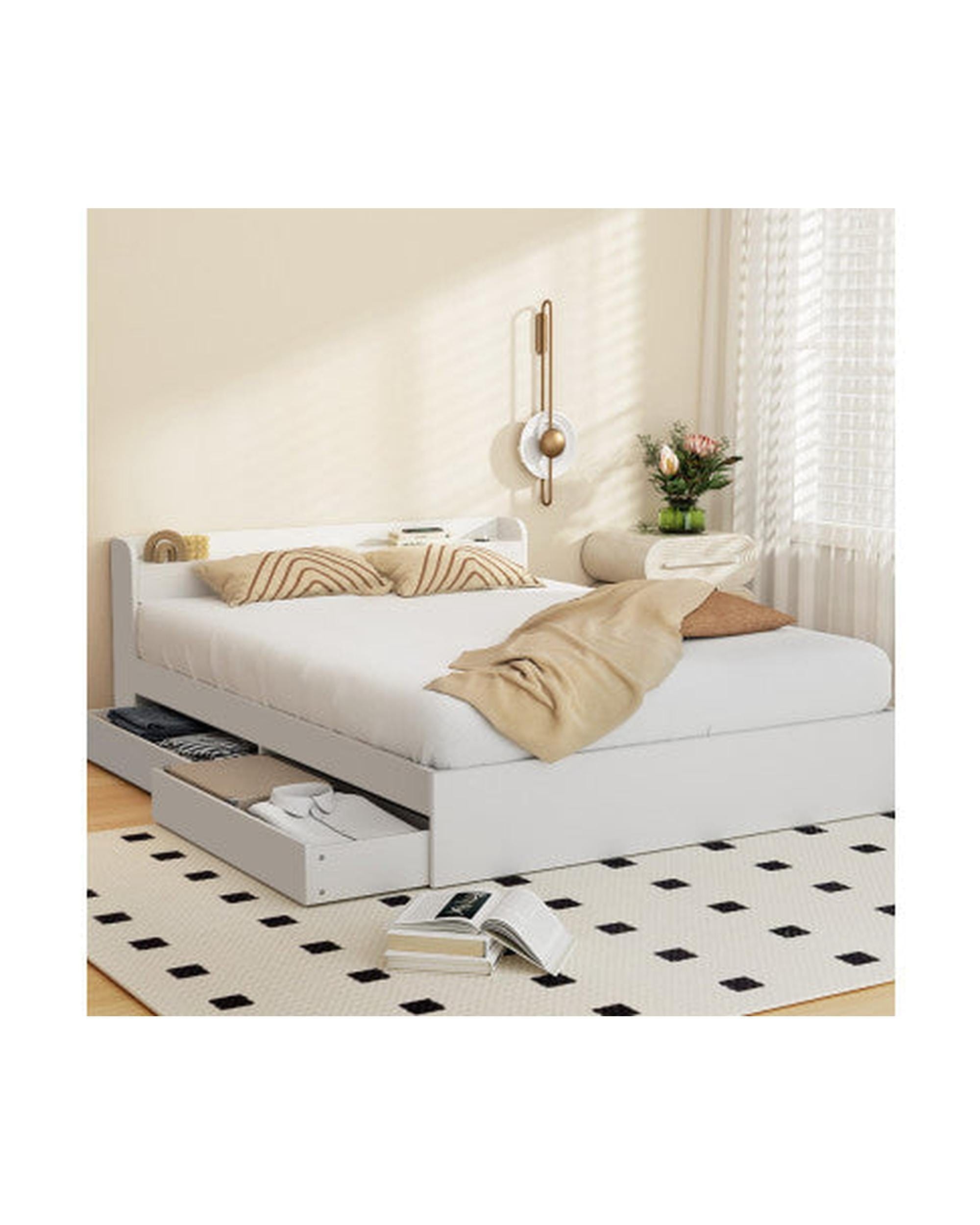 Artiss Bedframe Bed Frame Mattress Base with Charging Ports 2 Storage Drawers