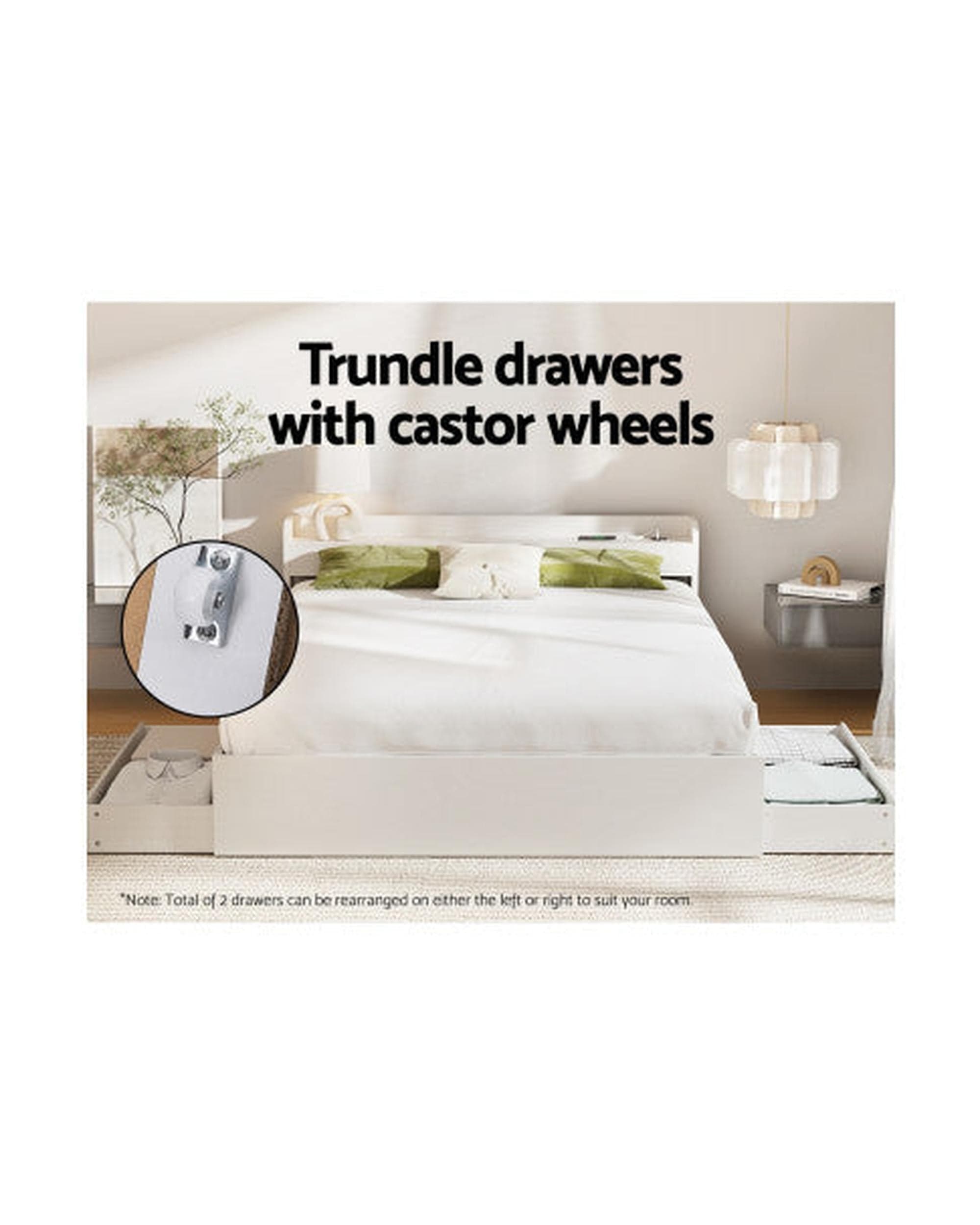Artiss Bedframe Bed Frame Mattress Base with Charging Ports 2 Storage Drawers