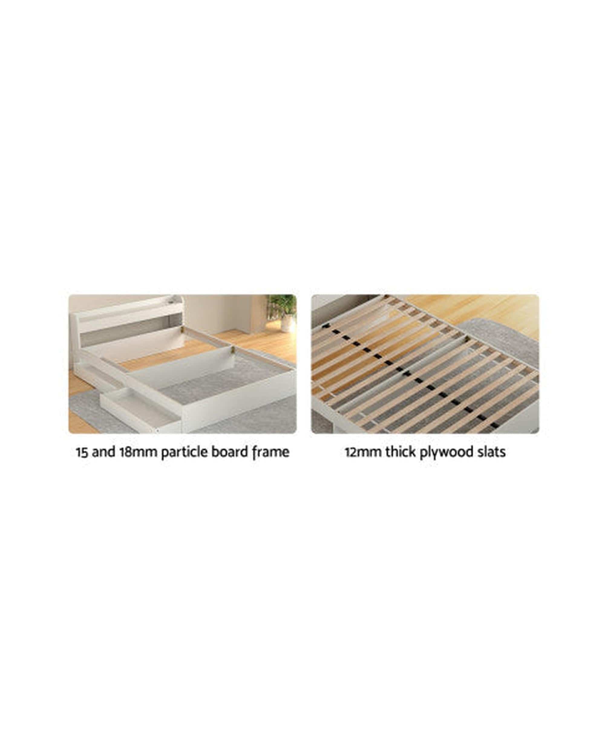Artiss Bedframe Bed Frame Mattress Base with Charging Ports 2 Storage Drawers