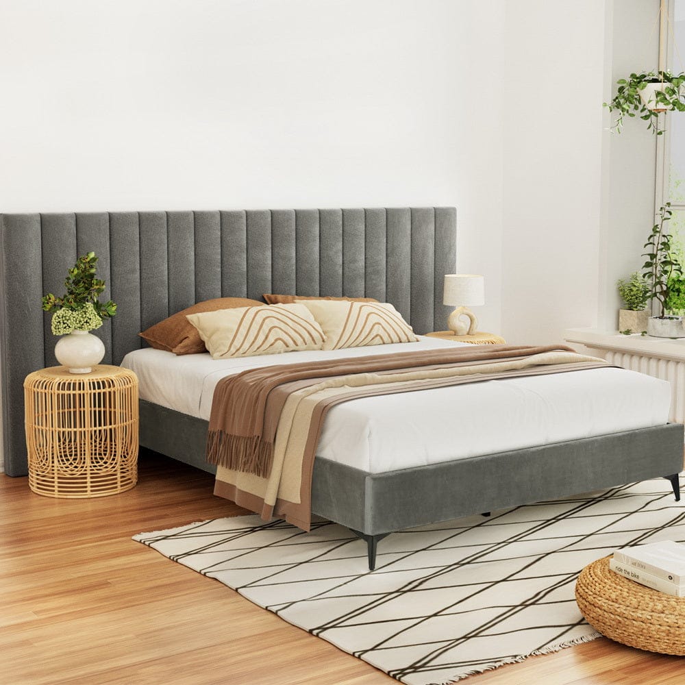 Artiss Bedframe Bed Frame Velvet Grey LOTT
