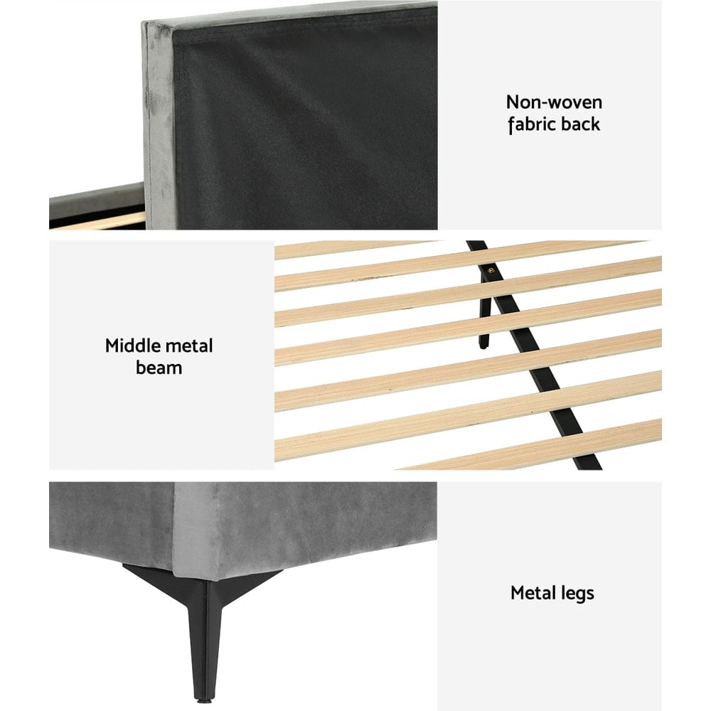 Artiss Bedframe Bed Frame Velvet Grey LOTT