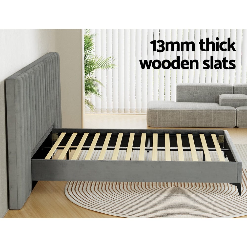 Artiss Bedframe Bed Frame Velvet Grey LOTT