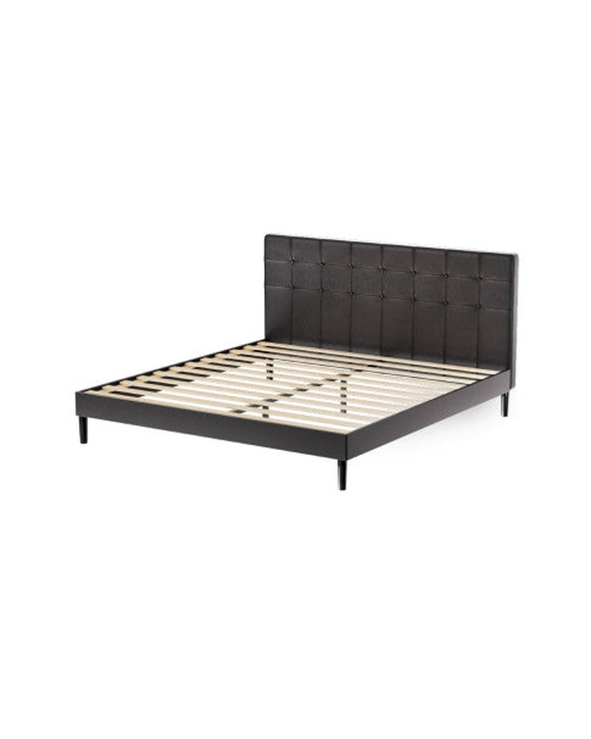 Artiss Bedframe Bed Frame w RGB LED Lights Charge Ports Black Leather RAVI