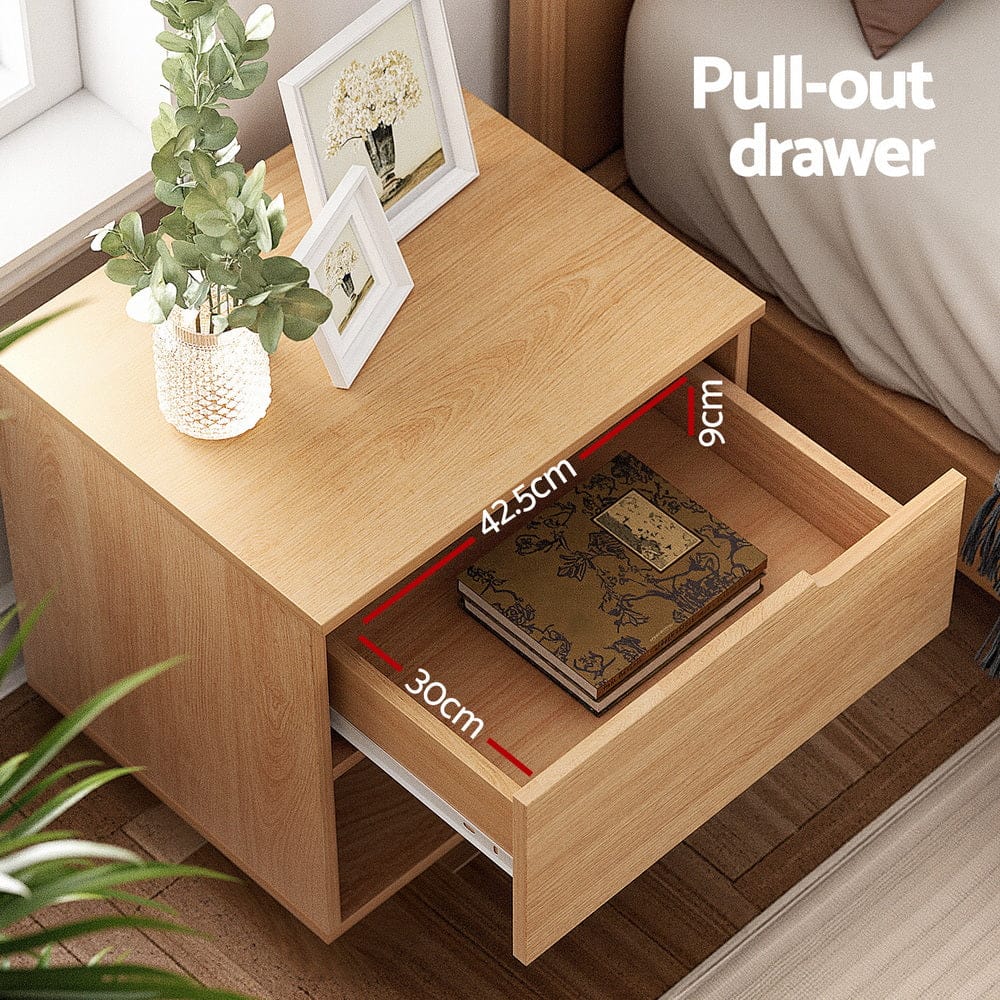 Artiss Bedside Table Bedside Table 1 Drawer 1 Shelf Nightstand Pine