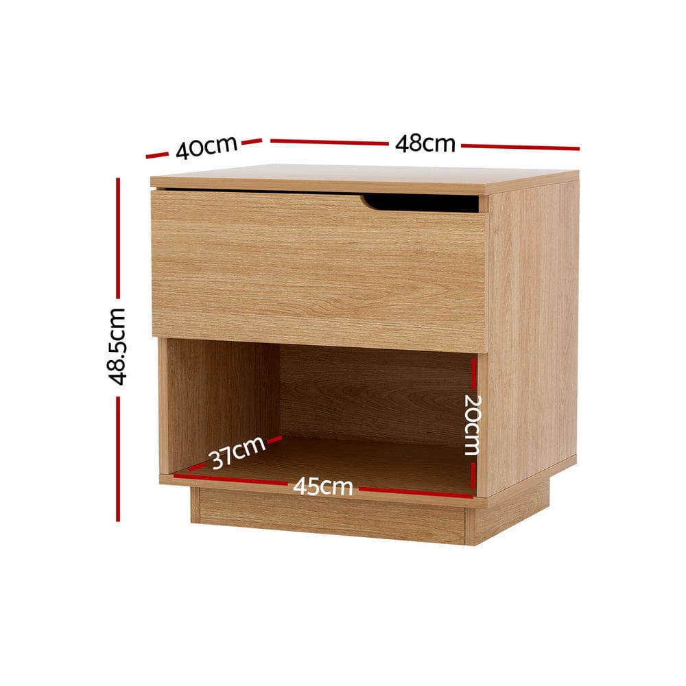 Artiss Bedside Table Bedside Table 1 Drawer 1 Shelf Nightstand Pine