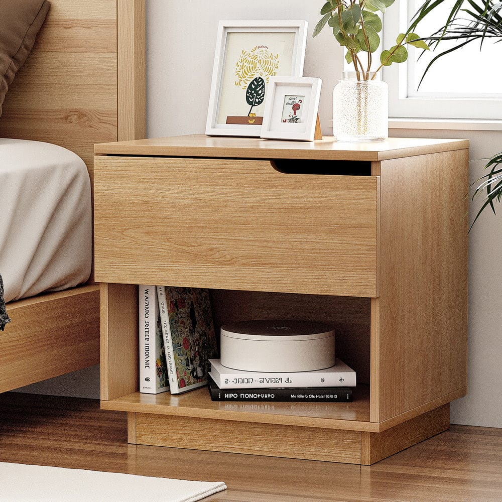 Artiss Bedside Table Bedside Table 1 Drawer 1 Shelf Nightstand Pine