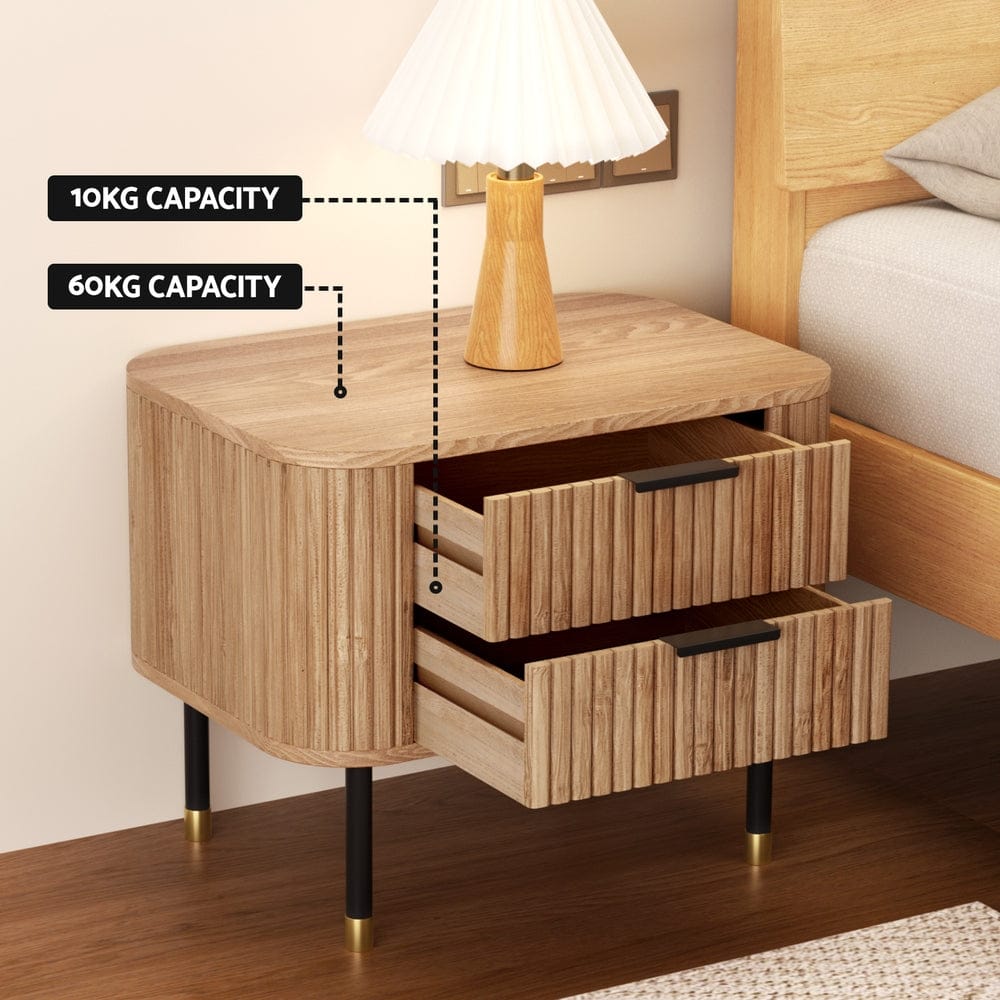 Artiss Bedside Table Bedside Table 2 Drawers Paulownia Wood Pine