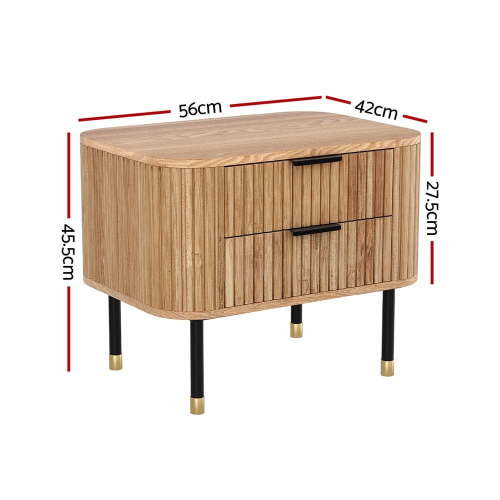 Artiss Bedside Table Bedside Table 2 Drawers Paulownia Wood Pine