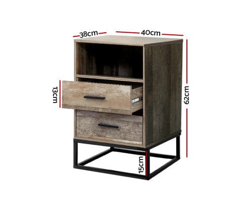 Artiss Bedside Table Bedside Table 2 Drawers with Shelf - BADAN