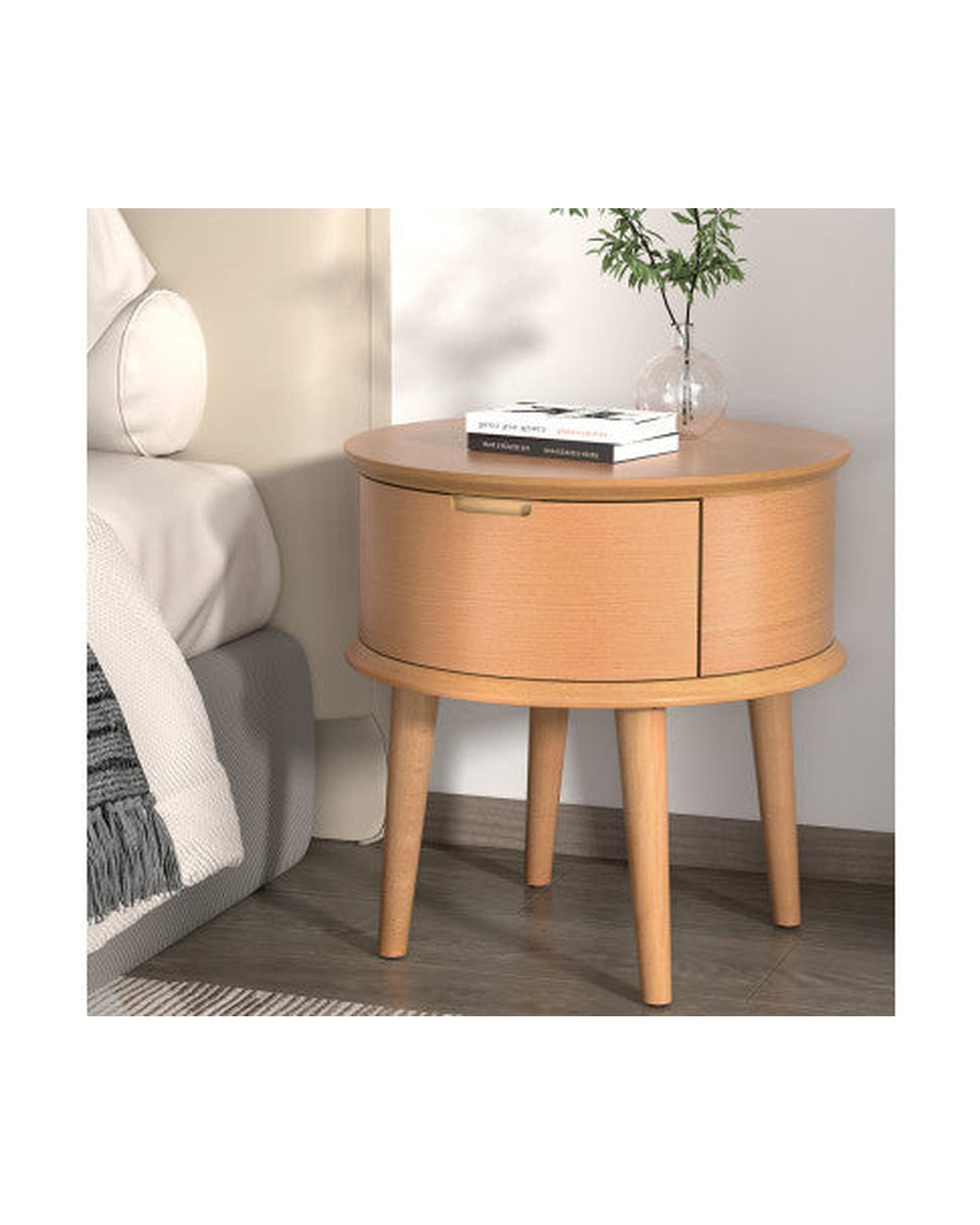 Artiss Bedside Table Bedside Table Drawers Curved Side End Table Storage Nightstand Oak ENZO