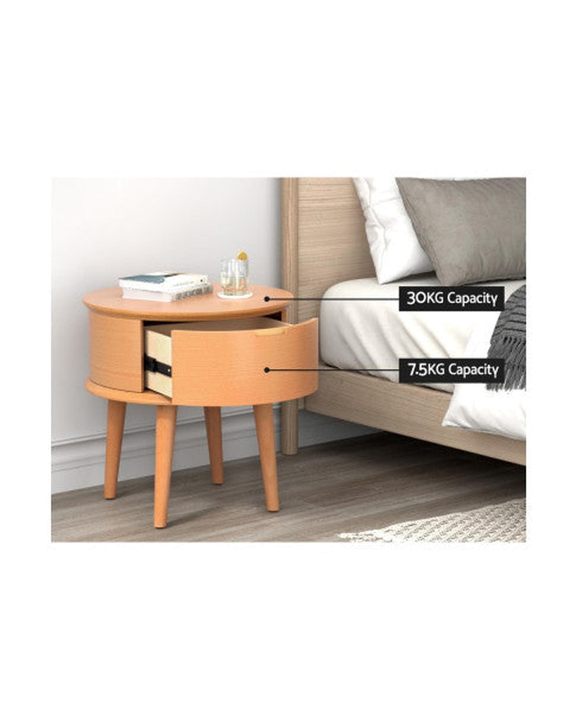 Artiss Bedside Table Bedside Table Drawers Curved Side End Table Storage Nightstand Oak ENZO