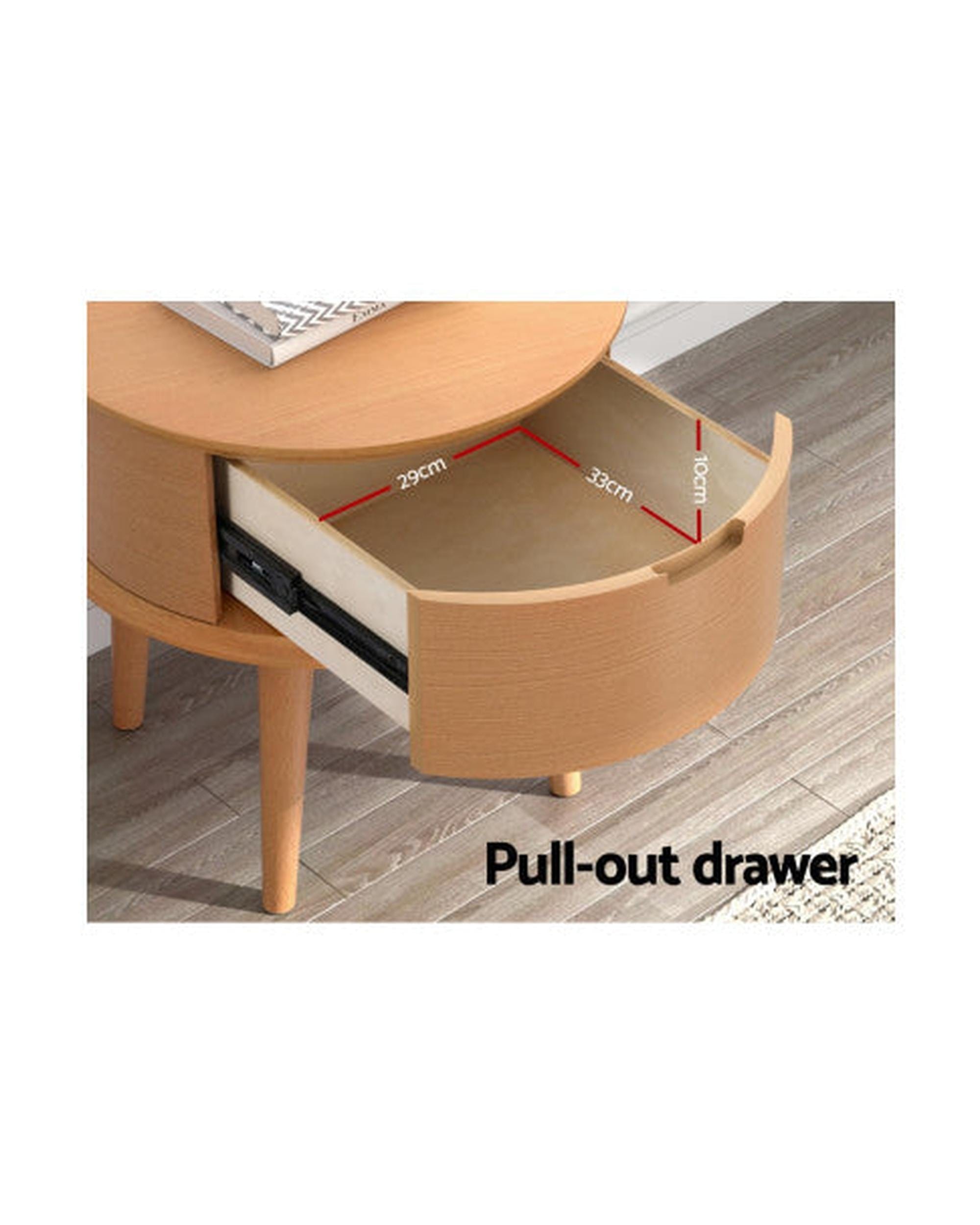 Artiss Bedside Table Bedside Table Drawers Curved Side End Table Storage Nightstand Oak ENZO