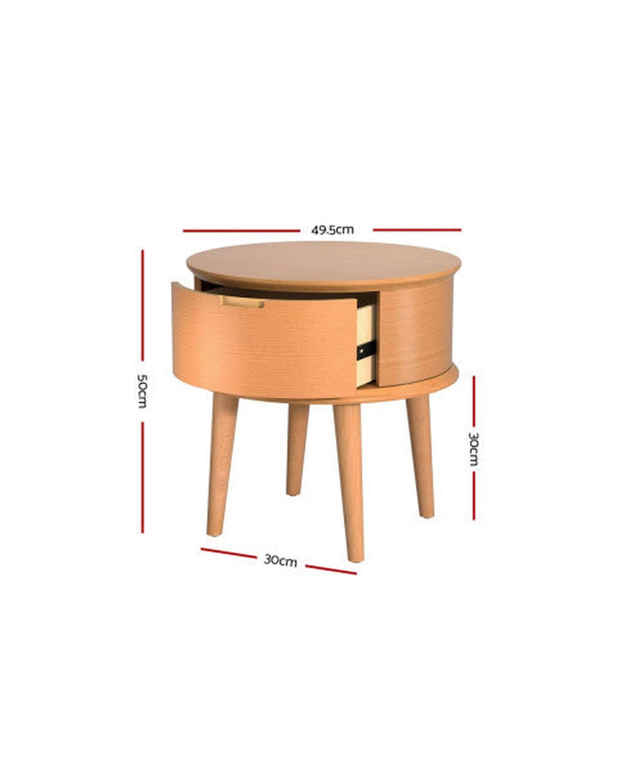 Artiss Bedside Table Bedside Table Drawers Curved Side End Table Storage Nightstand Oak ENZO
