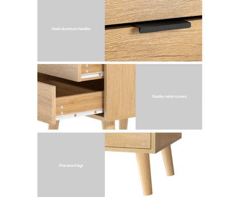 Artiss Bedside Table Bedside Table Drawers Nightstand Side End Table Storage Cabinet Pine MAJD