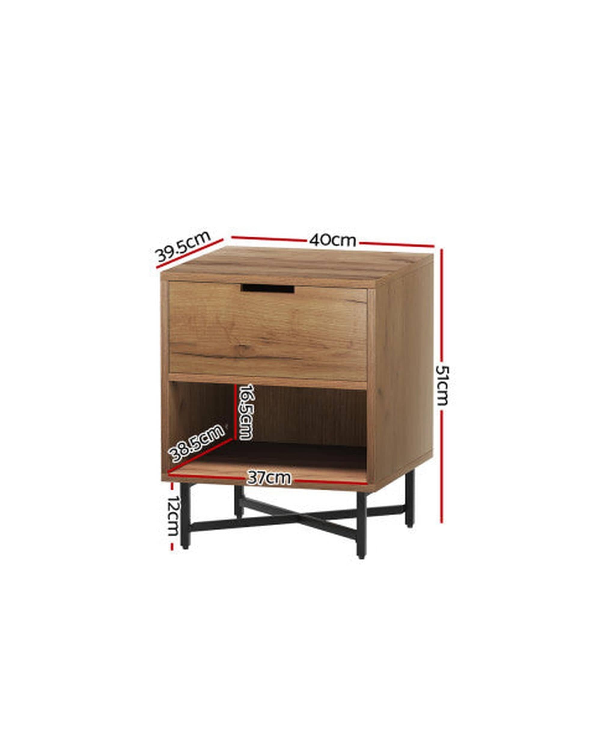 Artiss Bedside Table Bedside Table Drawers Shelf Side Nightstand Storage Bedroom Rust Oak