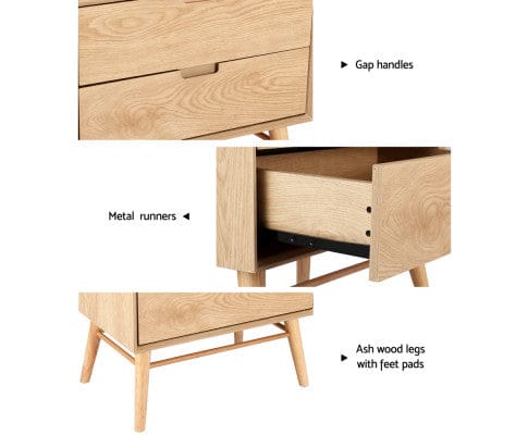 Artiss Bedside Table Bedside Table Drawers Side End Table Storage Cabinet Nightstand Oak GINO