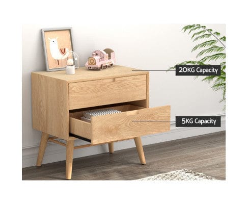 Artiss Bedside Table Bedside Table Drawers Side End Table Storage Cabinet Nightstand Oak GINO