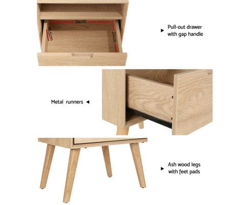 Artiss Bedside Table Bedside Table Drawers Side Table Shelf Storage Cabinet Nightstand GORR