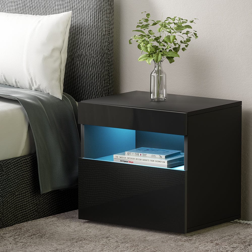 Artiss Bedside Table Bedside Table LED - HERES Black