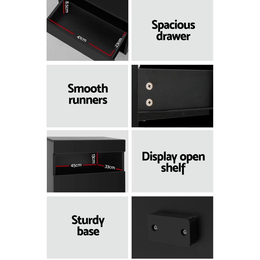 Artiss Bedside Table Bedside Table LED - HERES Black