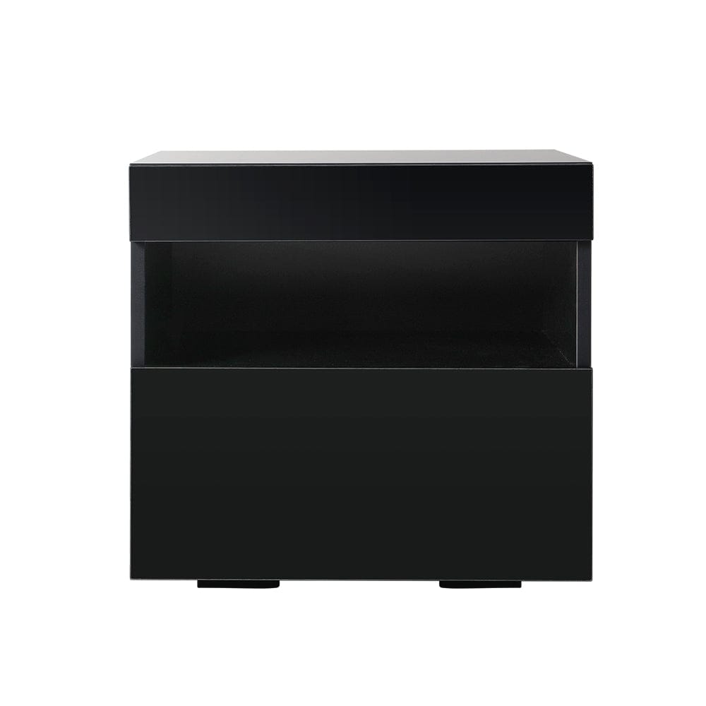 Artiss Bedside Table Bedside Table LED - HERES Black