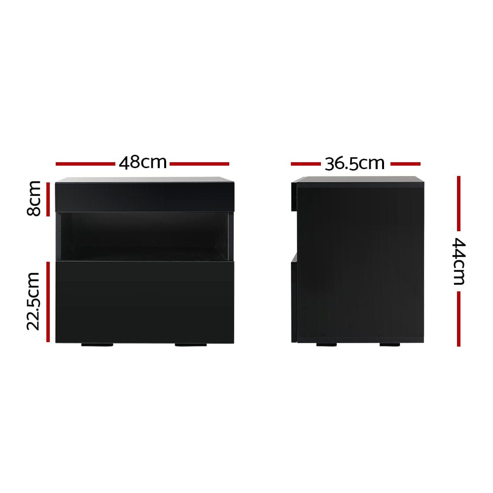 Artiss Bedside Table Bedside Table LED - HERES Black