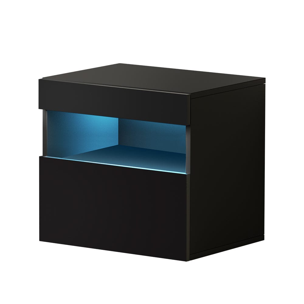 Artiss Bedside Table Bedside Table LED - HERES Black