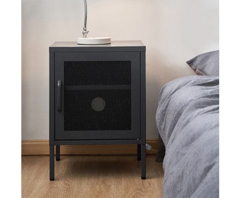 Artiss Bedside Table Bedside Table Mesh Door Cabinet - MINI Black