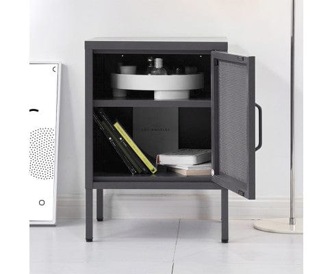 Artiss Bedside Table Bedside Table Mesh Door Cabinet - MINI Black