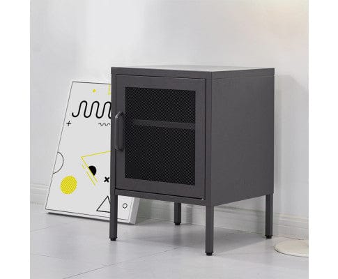 Artiss Bedside Table Bedside Table Mesh Door Cabinet - MINI Black