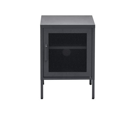 Artiss Bedside Table Bedside Table Mesh Door Cabinet - MINI Black