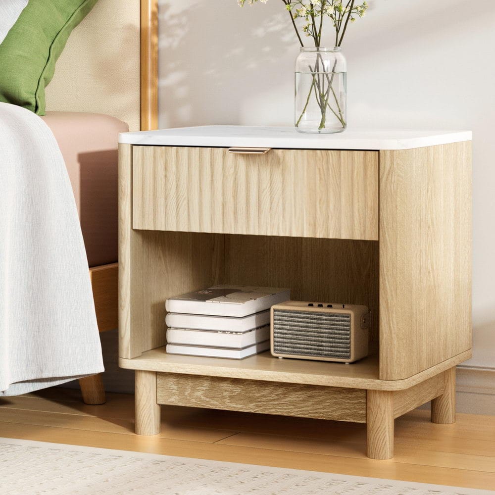Artiss Bedside Table Bedside Table Nightstand 1 Drawer Shelves Pine