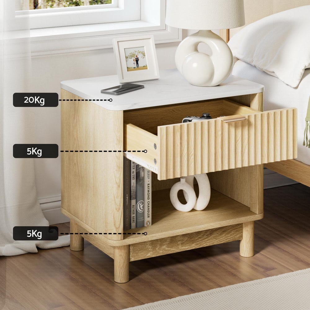 Artiss Bedside Table Bedside Table Nightstand 1 Drawer Shelves Pine