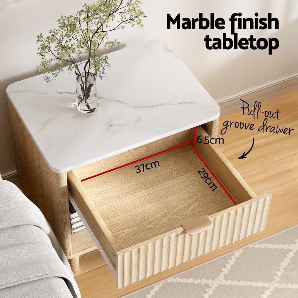 Artiss Bedside Table Bedside Table Nightstand 1 Drawer Shelves Pine