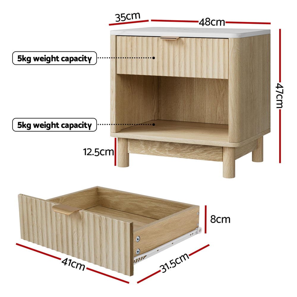 Artiss Bedside Table Bedside Table Nightstand 1 Drawer Shelves Pine