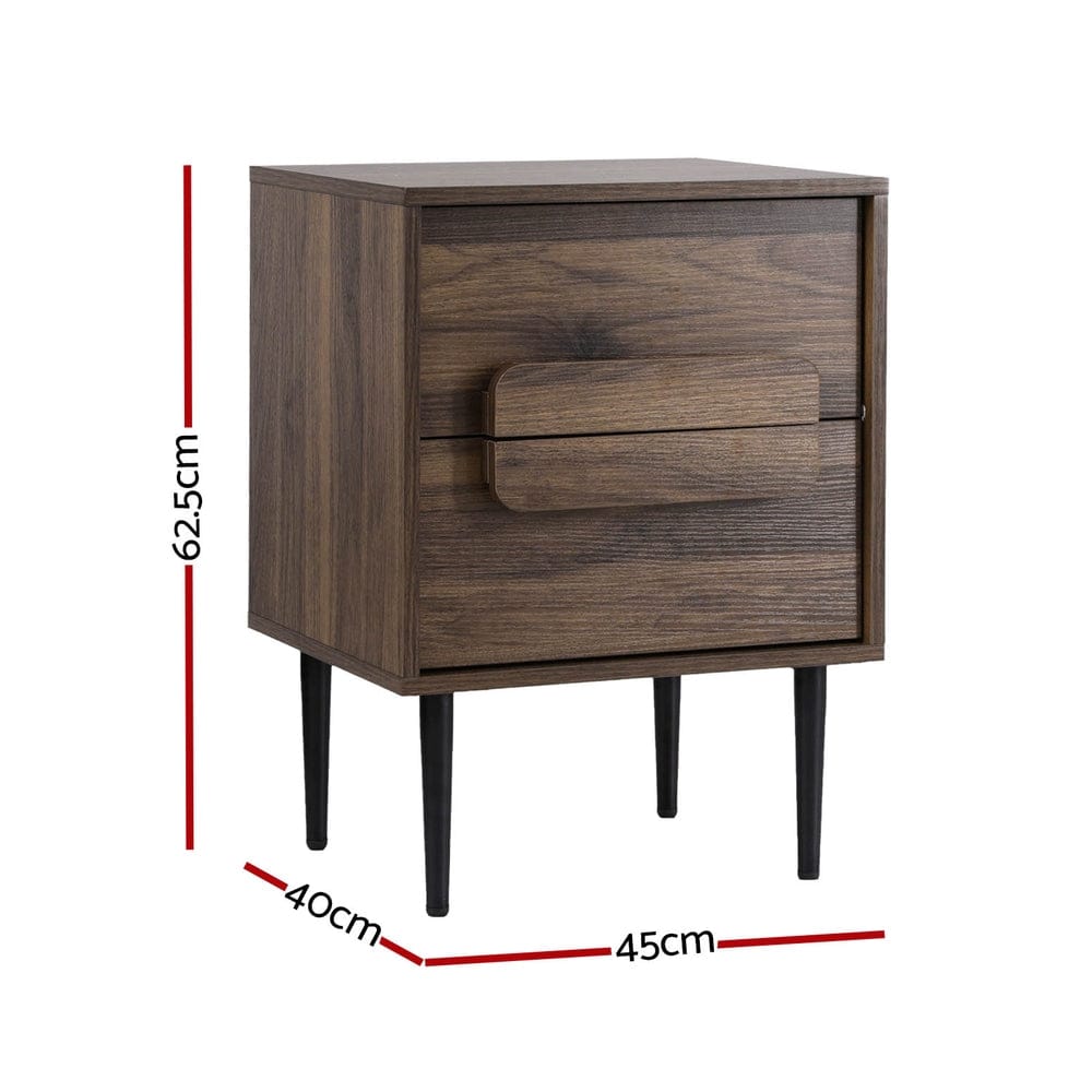 Artiss Bedside Table Bedside Table Nightstand 2 Drawers - Walnut