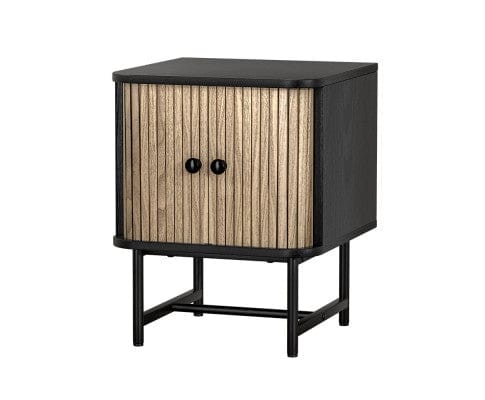 Artiss Bedside Table Bedside Table Side End Table Slidng Doors Storage Nightstand Black BORIS
