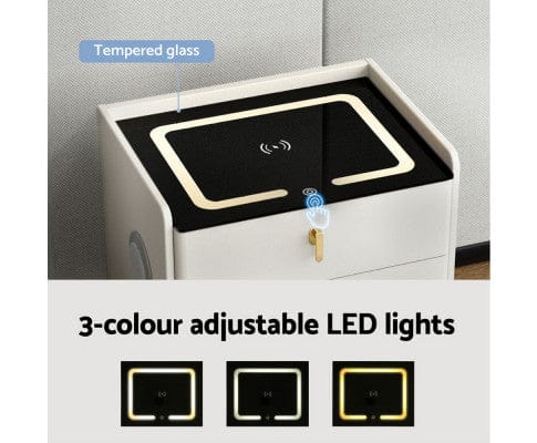 Artiss Bedside Table Bedside Table Wireless Charging - ALMA White